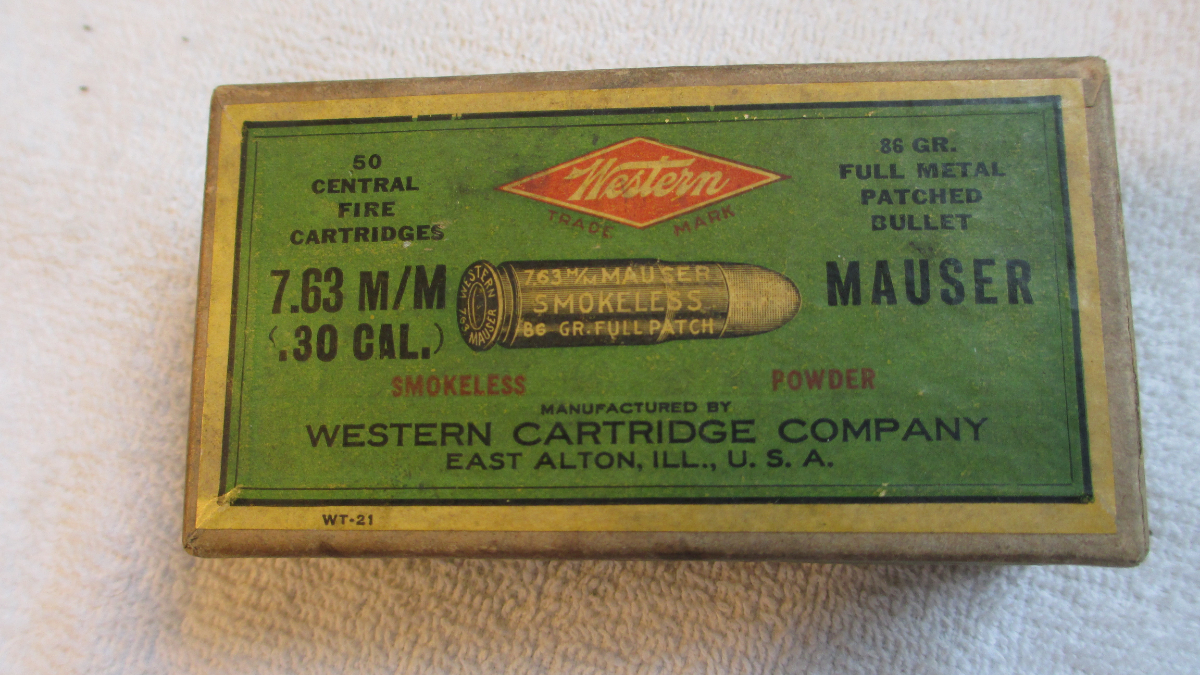 Western Cartridge Company FULL (50 ROUND) VINTAGE 2 PIECE BOX 7.63x25mm